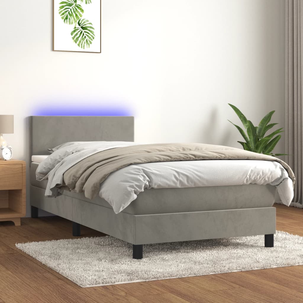 Sommier à lattes de lit avec matelas et LED Gris clair 90x190cm