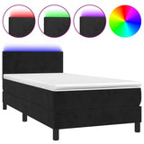 Sommier à lattes de lit avec matelas LED Noir 90x190 cm Velours