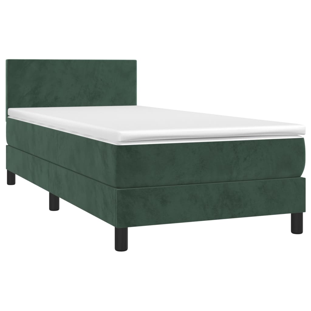 Sommier à lattes de lit avec matelas et LED Vert foncé 90x190cm