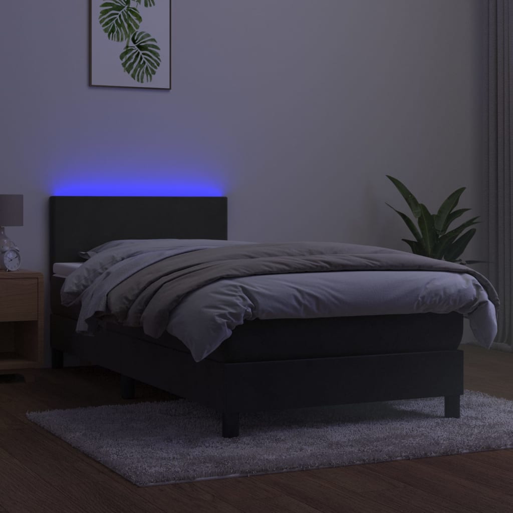 Sommier à lattes de lit avec matelas et LED Gris foncé 90x200cm