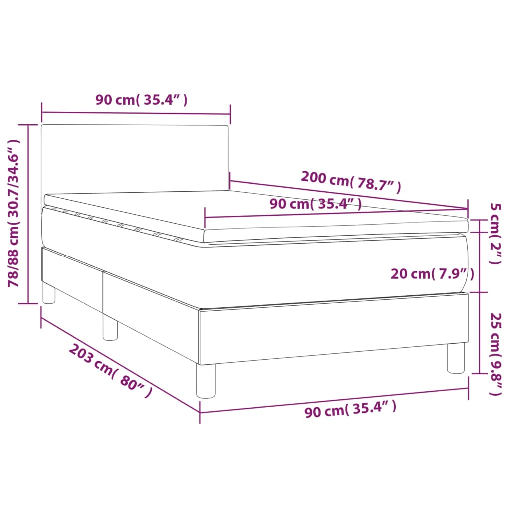 Sommier à lattes de lit avec matelas LED Noir 90x200 cm Velours