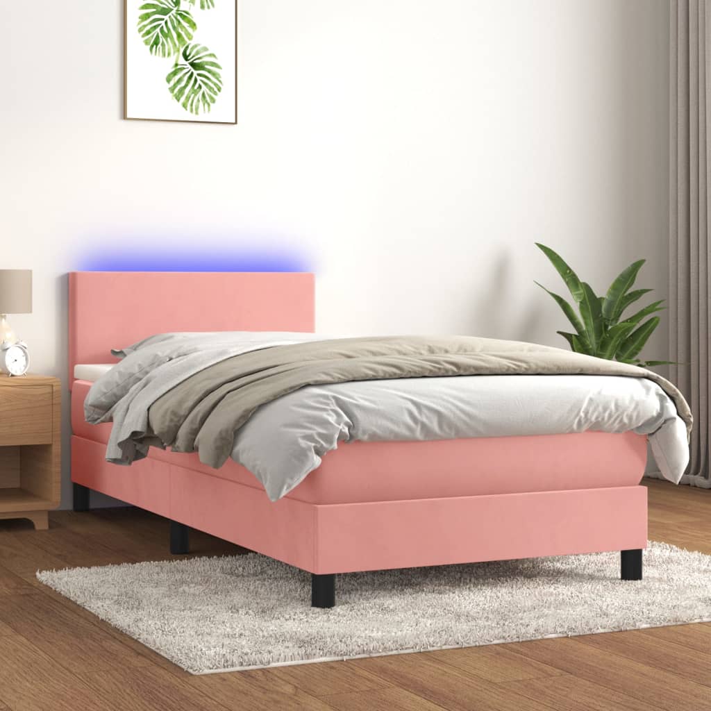 Sommier à lattes de lit avec matelas LED Rose 90x200 cm Velours