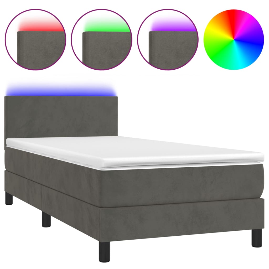 Sommier à lattes de lit avec matelas LED Gris foncé 100x200 cm