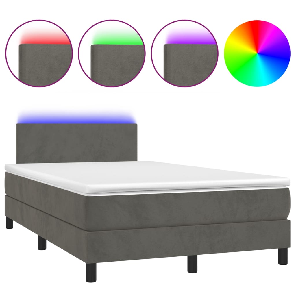 Sommier à lattes de lit avec matelas LED Gris foncé 120x200 cm