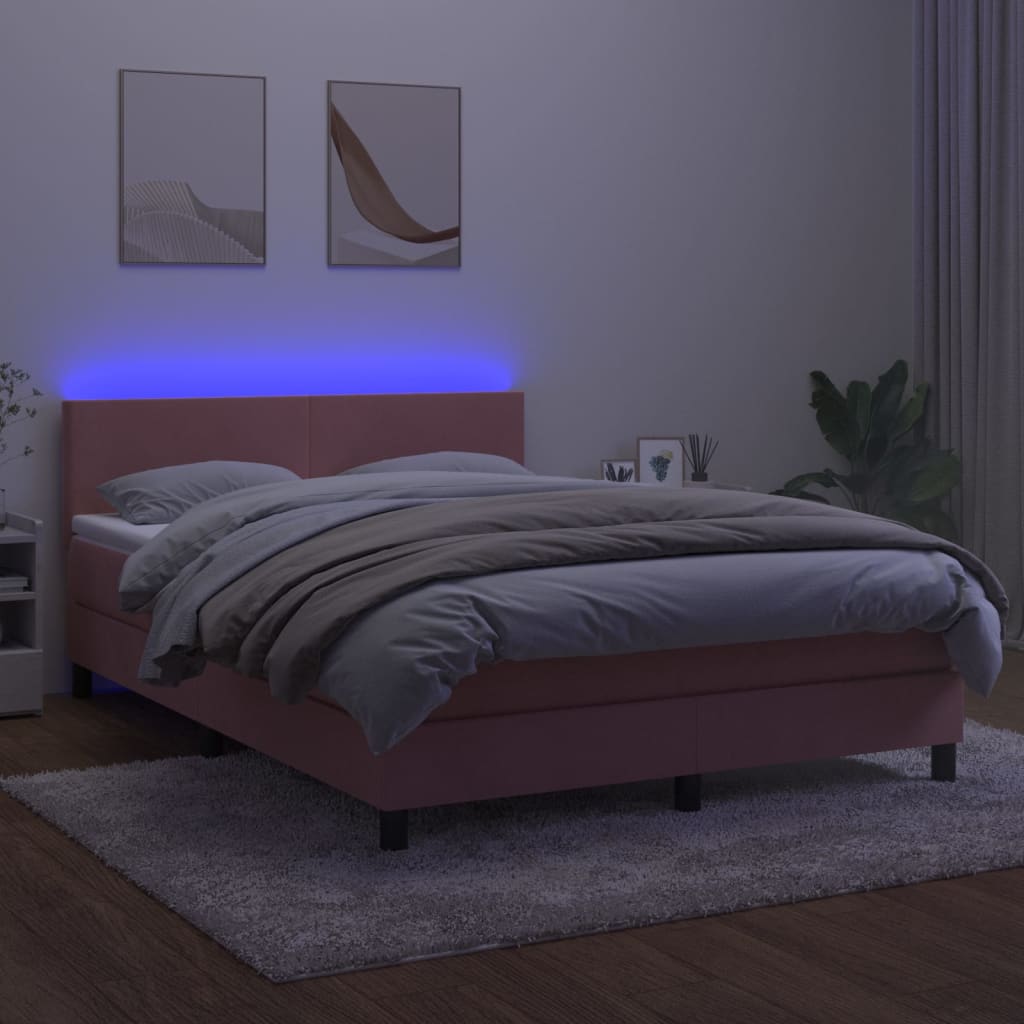 Sommier à lattes de lit avec matelas LED Rose 140x200cm Velours