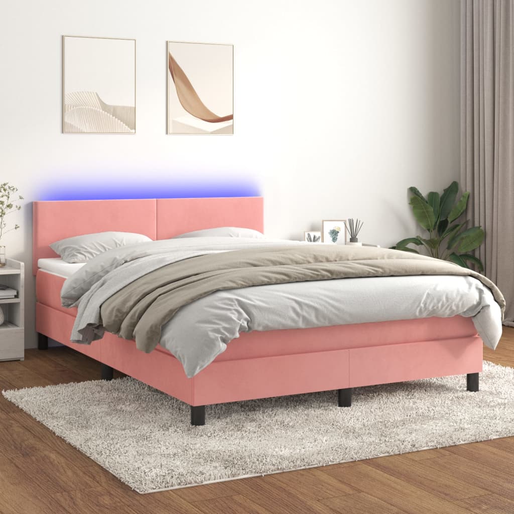 Sommier à lattes de lit avec matelas LED Rose 140x200cm Velours