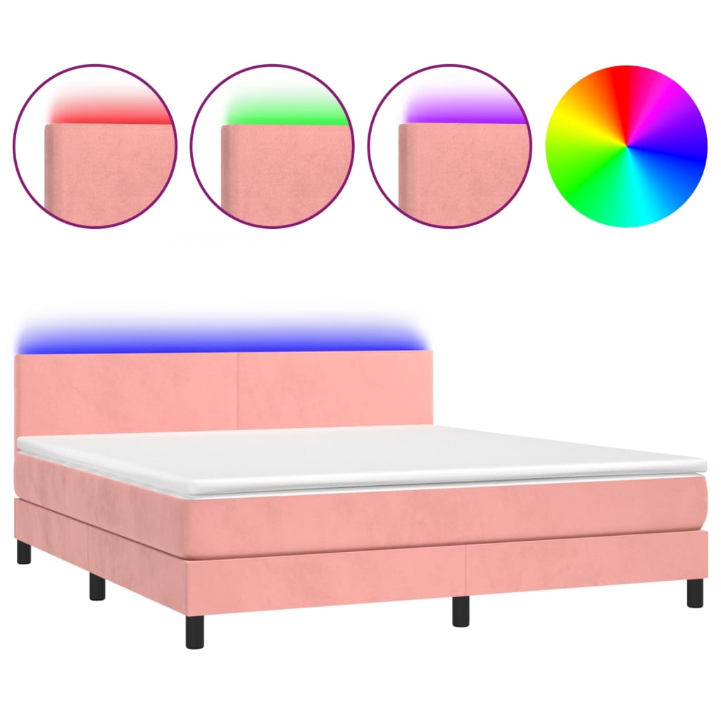 Sommier à lattes de lit avec matelas LED Rose 160x200cm Velours