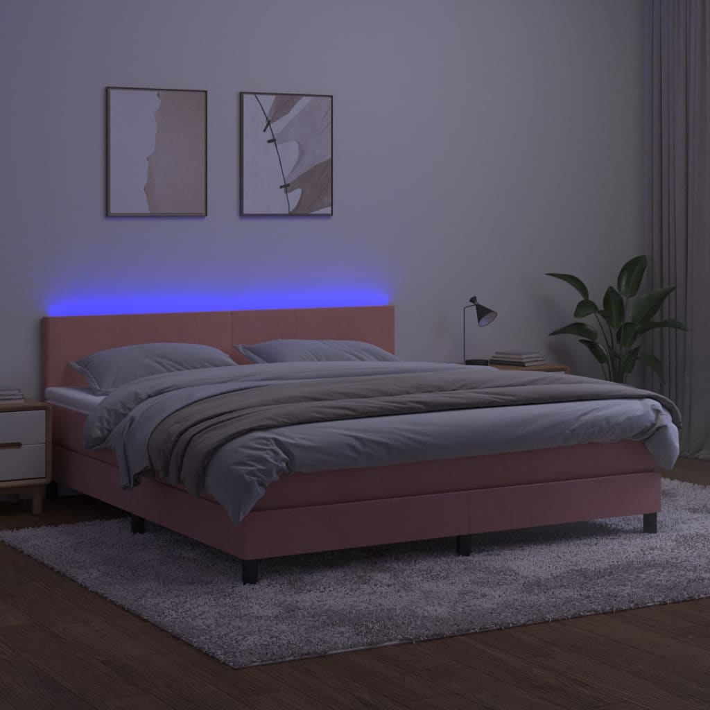 Sommier à lattes de lit avec matelas LED Rose 160x200cm Velours