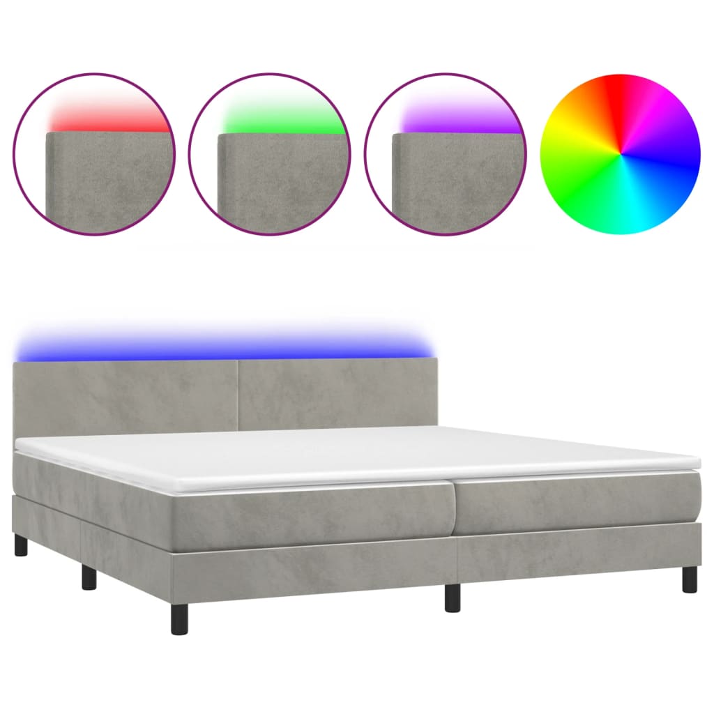 Sommier à lattes de lit avec matelas LED Gris clair 200x200 cm