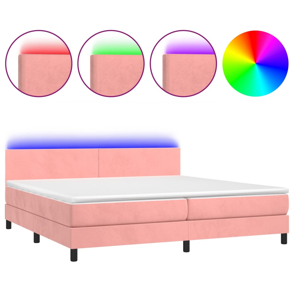 Sommier à lattes de lit avec matelas LED Rose 200x200cm Velours