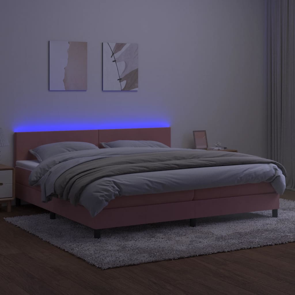 Sommier à lattes de lit avec matelas LED Rose 200x200cm Velours