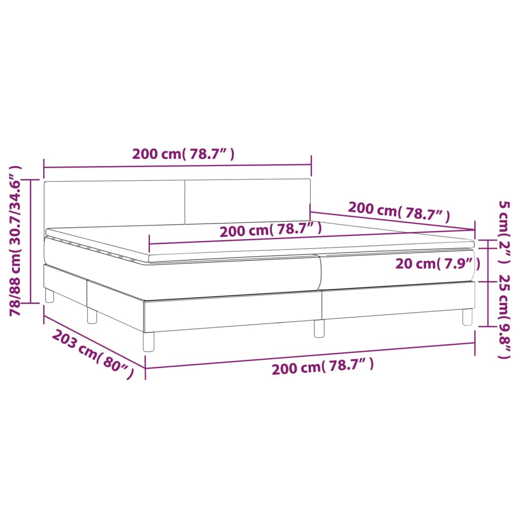 Sommier à lattes de lit avec matelas LED Rose 200x200cm Velours