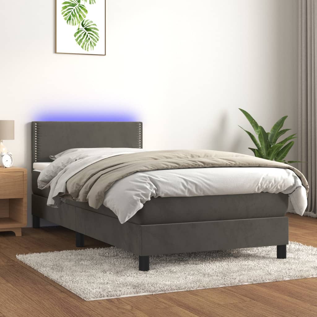 Sommier à lattes de lit avec matelas et LED Gris foncé 80x200cm