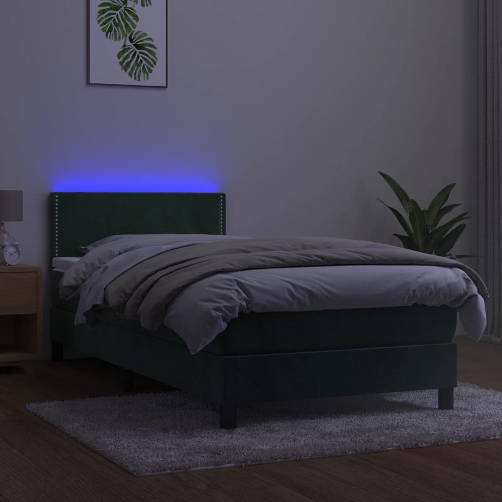 Sommier à lattes de lit avec matelas et LED Vert foncé 80x200cm