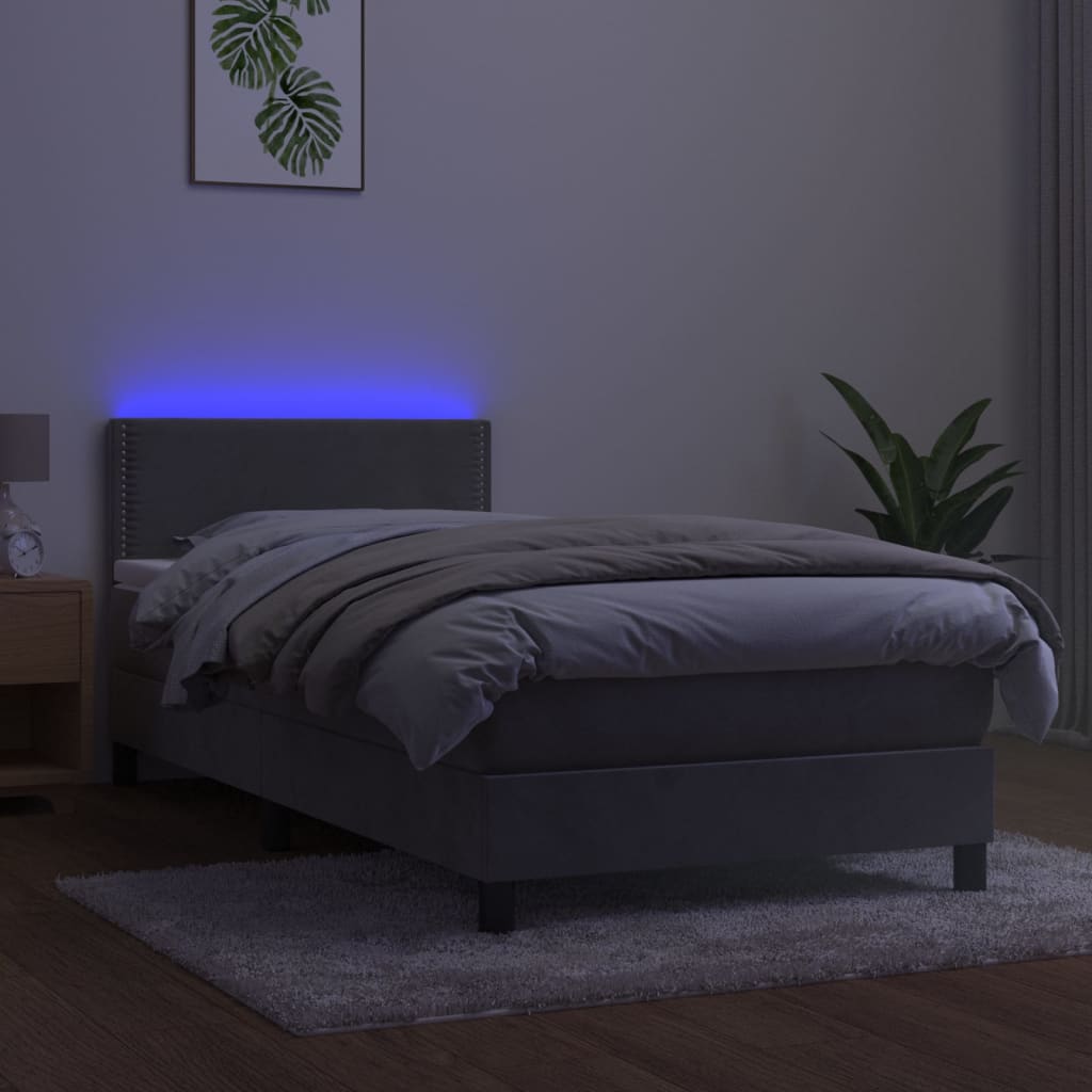 Sommier à lattes de lit avec matelas et LED Gris clair 90x190cm