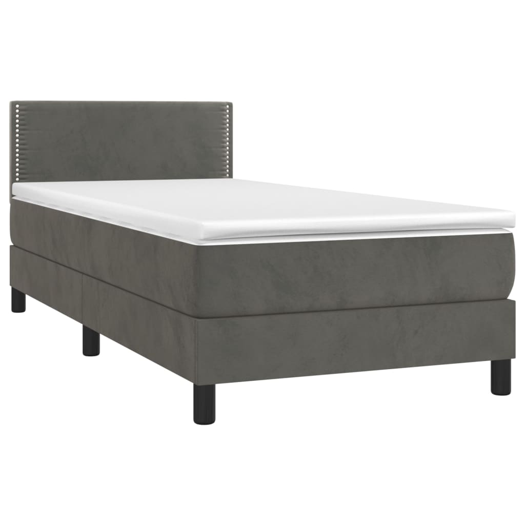 Sommier à lattes de lit avec matelas et LED Gris foncé 90x190cm