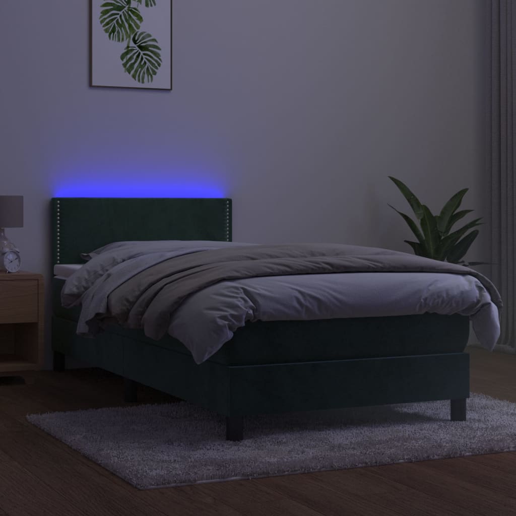 Sommier à lattes de lit avec matelas et LED Vert foncé 90x190cm