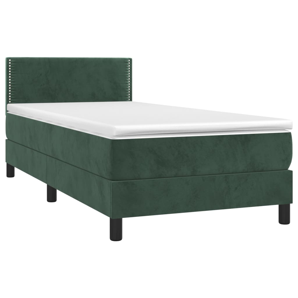 Sommier à lattes de lit avec matelas et LED Vert foncé 90x190cm