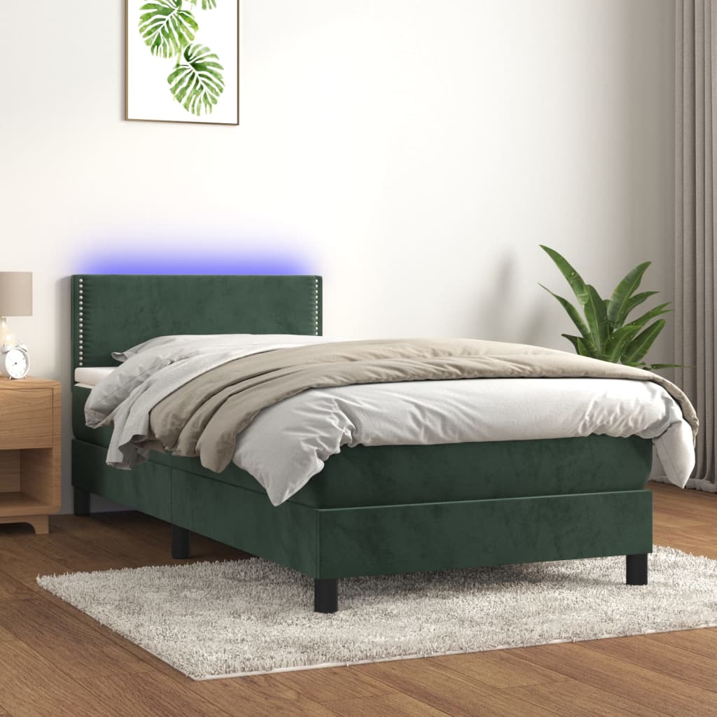 Sommier à lattes de lit avec matelas et LED Vert foncé 90x190cm