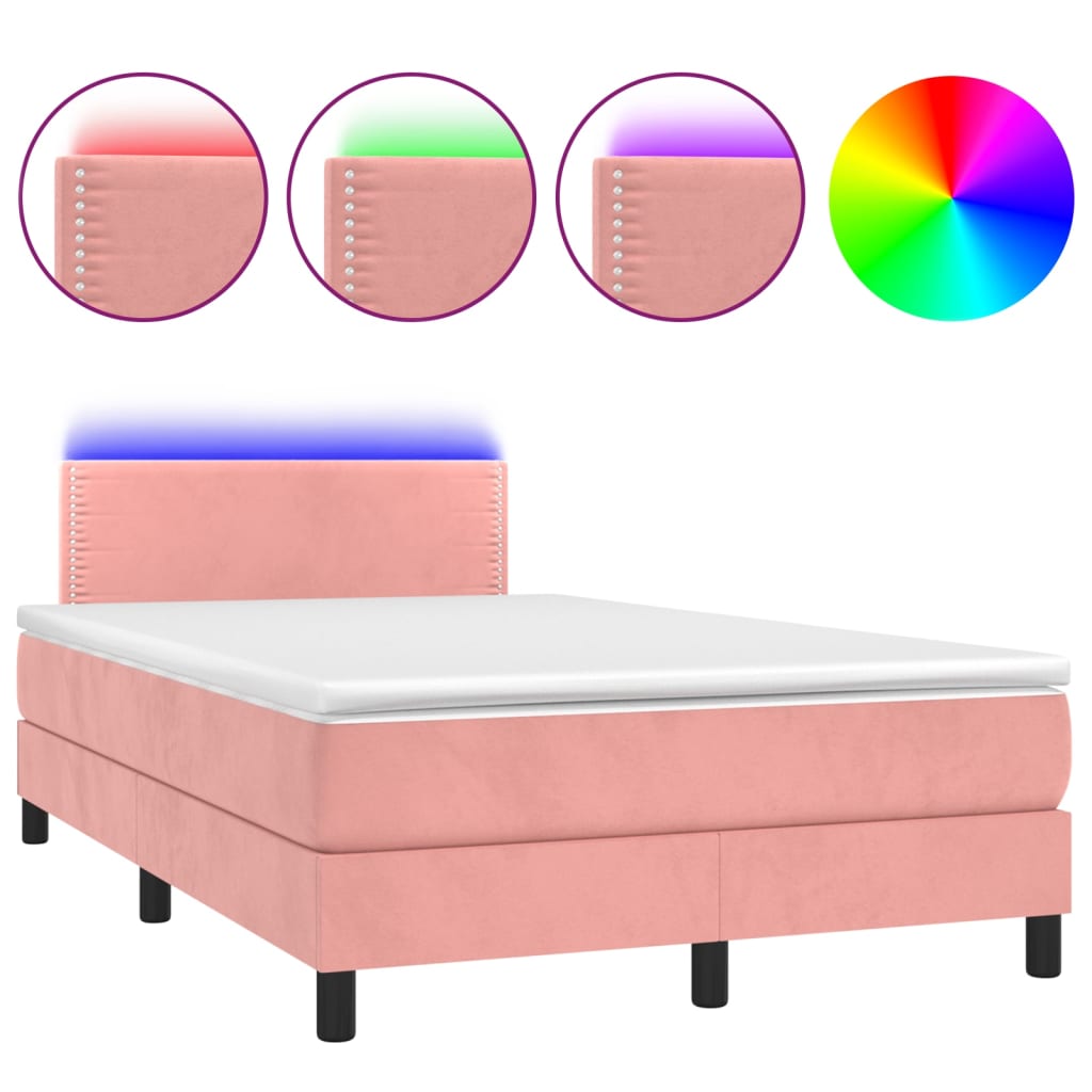 Sommier à lattes de lit avec matelas LED Rose 120x200cm Velours