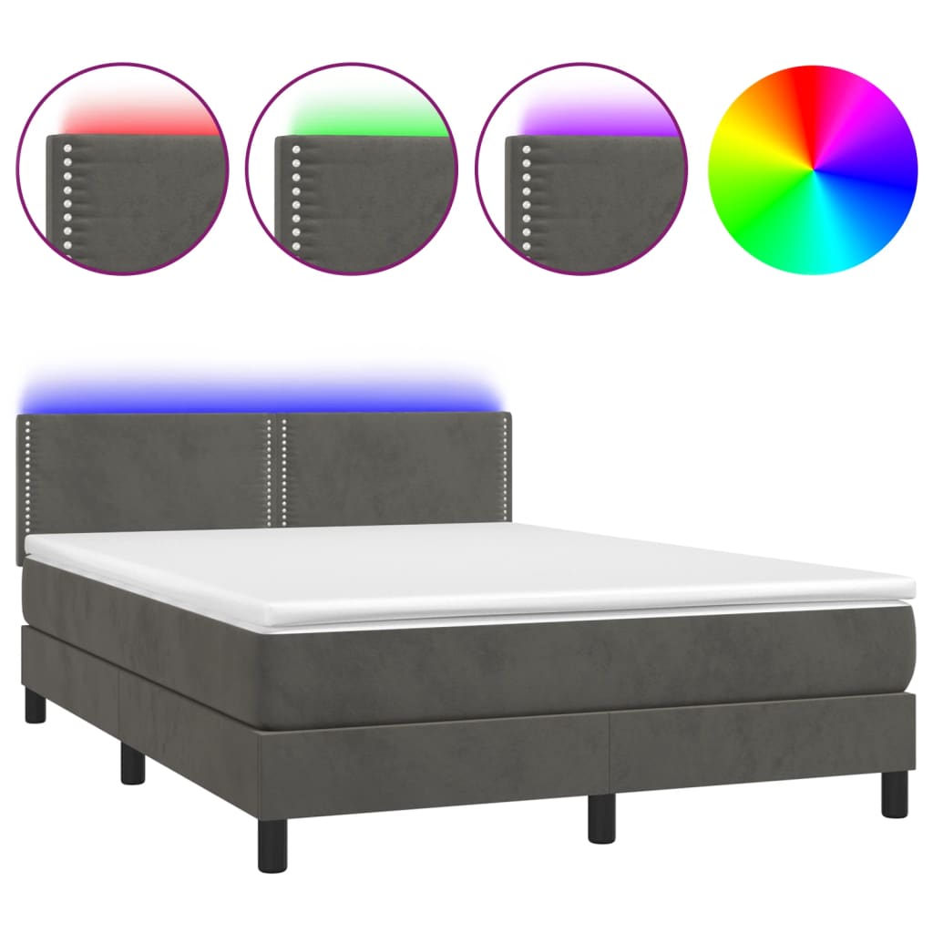 Sommier à lattes de lit avec matelas LED Gris foncé 140x190 cm