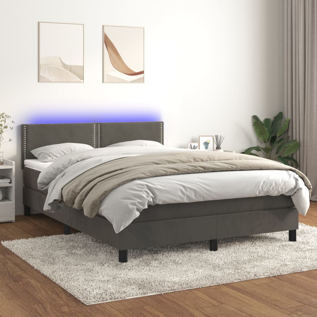 Sommier à lattes de lit avec matelas LED Gris foncé 140x190 cm