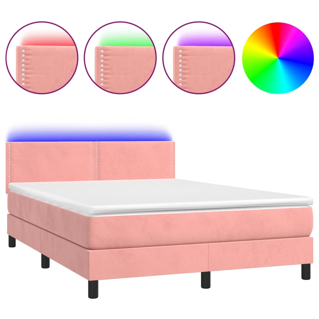 Sommier à lattes de lit avec matelas LED Rose 140x190cm Velours