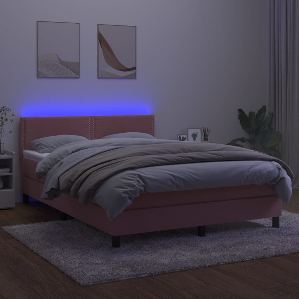 Sommier à lattes de lit avec matelas LED Rose 140x190cm Velours