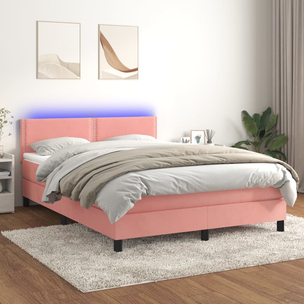 Sommier à lattes de lit avec matelas LED Rose 140x190cm Velours