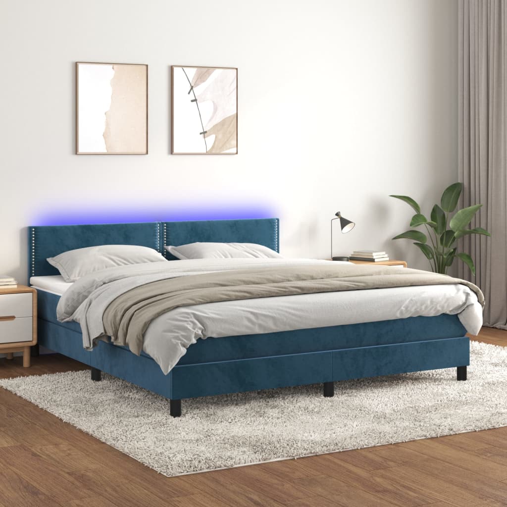 Sommier à lattes de lit avec matelas LED Bleu foncé 160x200 cm