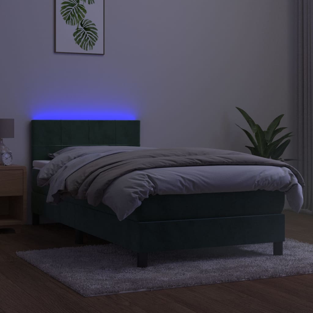 Sommier à lattes de lit et matelas et LED Vert foncé 80x200 cm