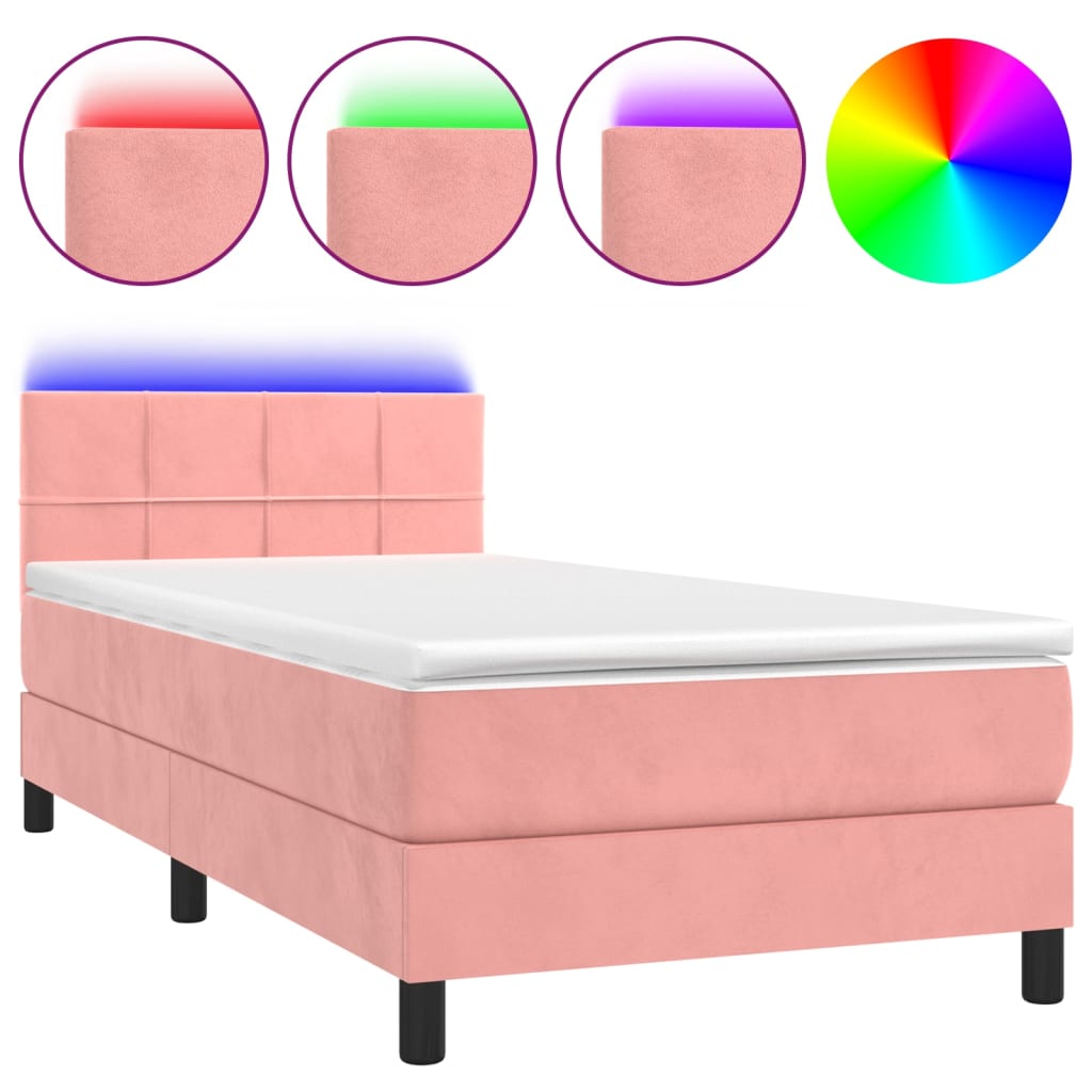 Sommier à lattes de lit avec matelas et LED Rose 90x190 cm