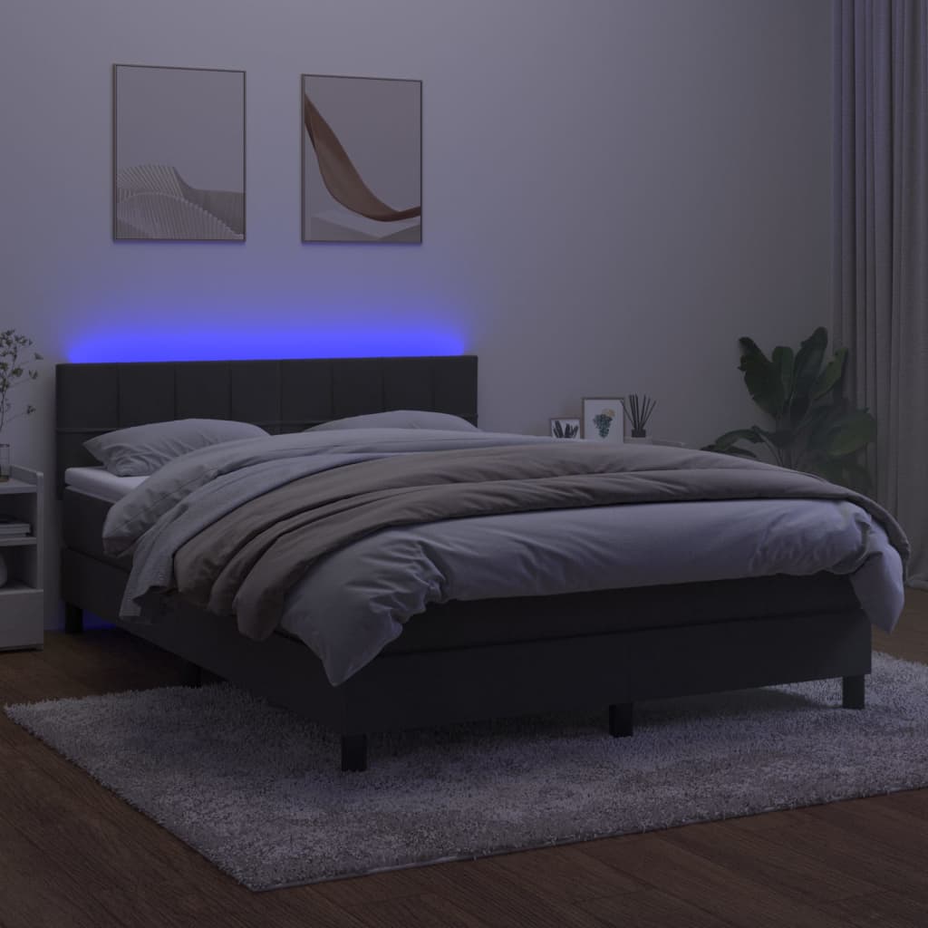 Sommier à lattes de lit avec matelas LED Gris foncé 140x190 cm