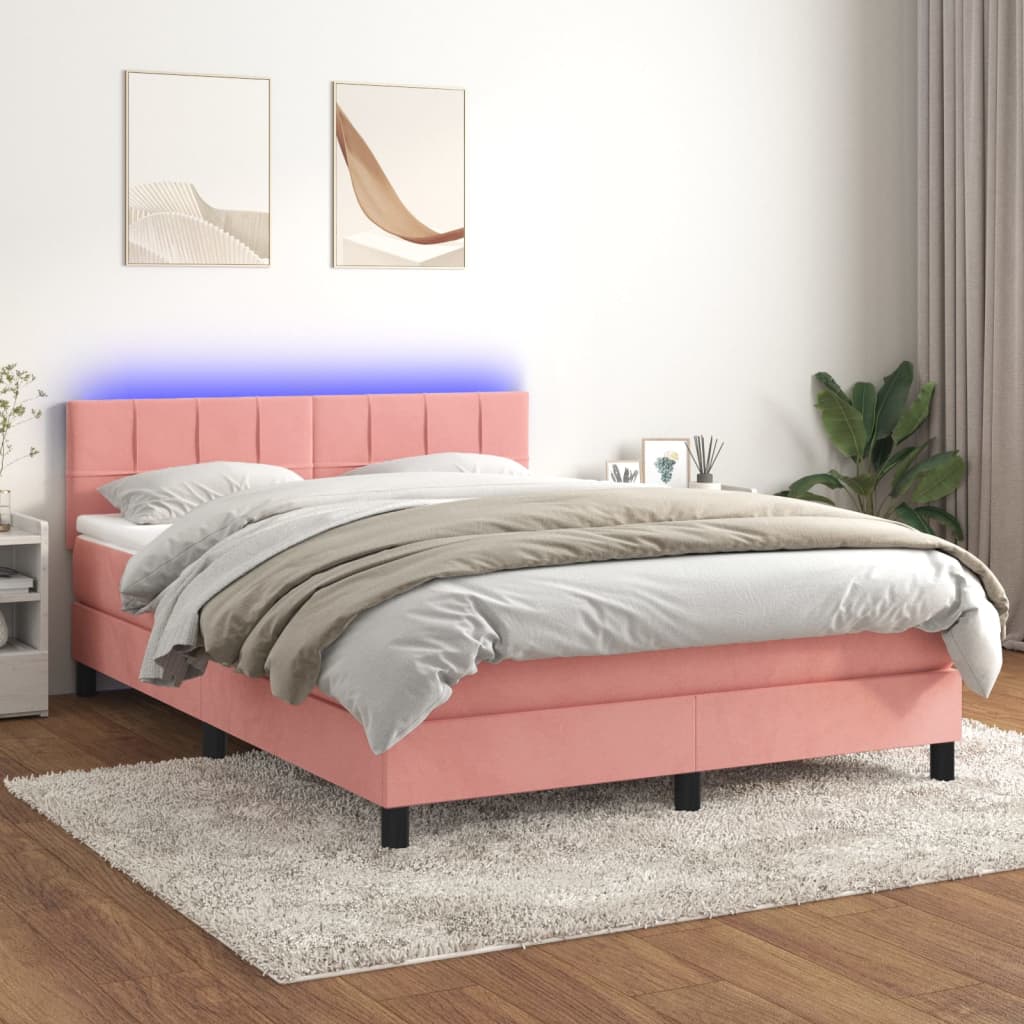 Sommier à lattes de lit avec matelas et LED Rose 140x190 cm