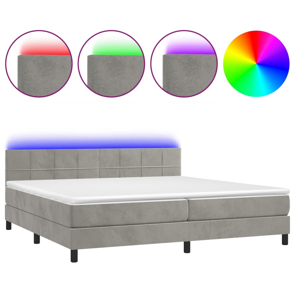 Sommier à lattes de lit avec matelas LED Gris clair 200x200 cm