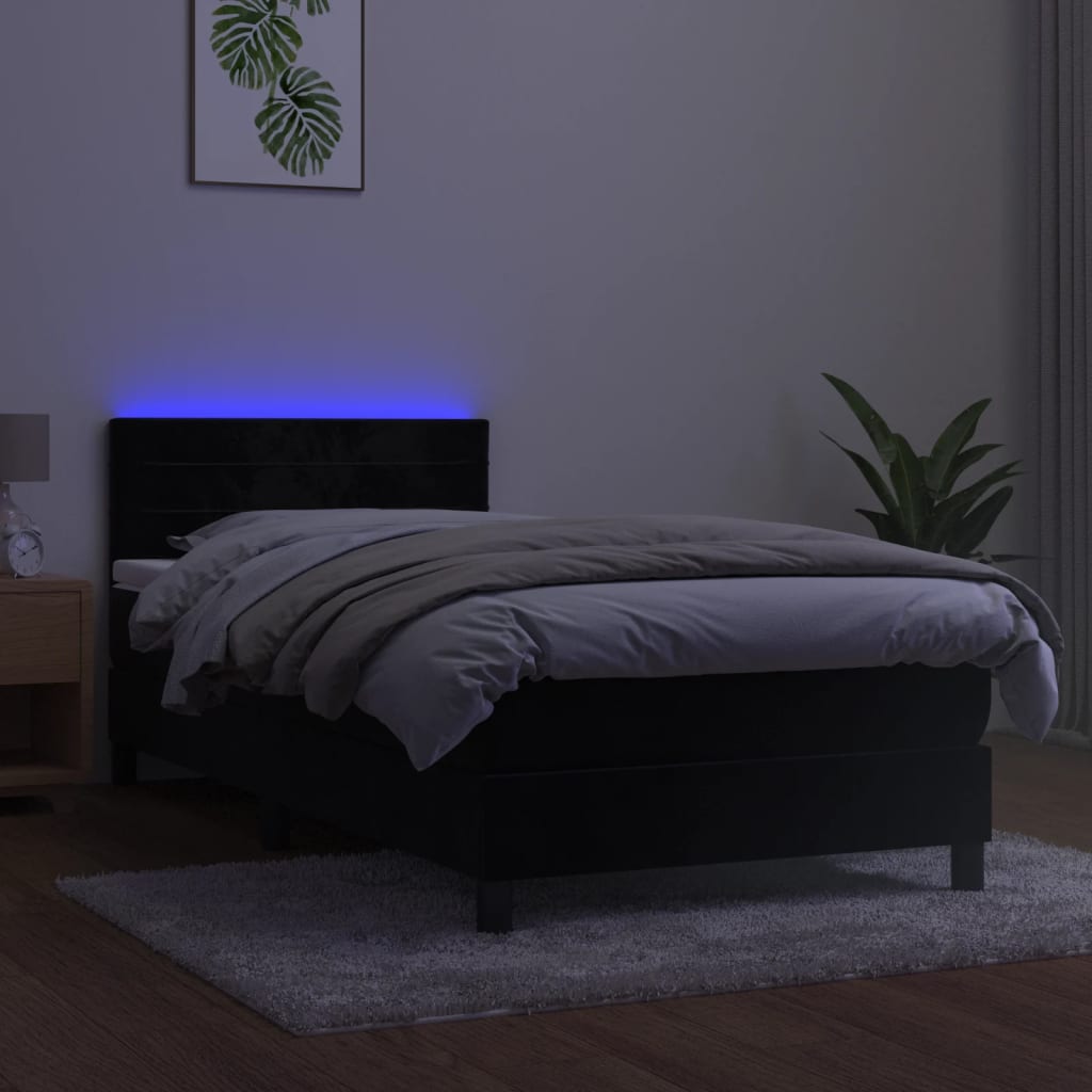 Sommier à lattes de lit avec matelas et LED Noir 80x200 cm