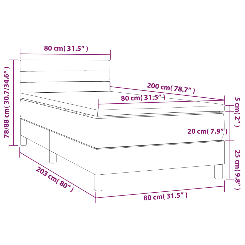 Sommier à lattes de lit avec matelas et LED Noir 80x200 cm