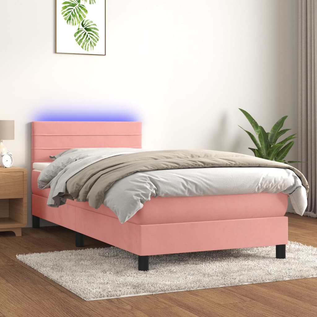 Sommier à lattes de lit avec matelas et LED Rose 80x200 cm