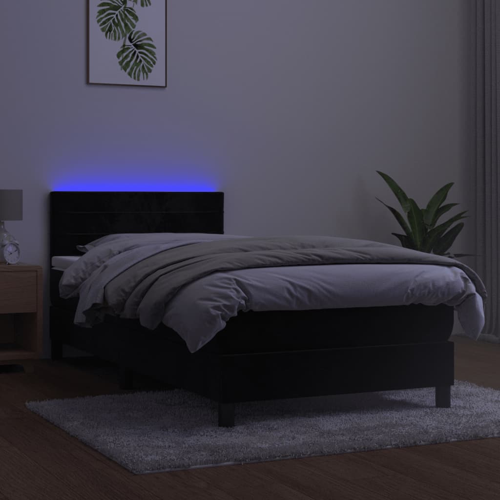 Sommier à lattes de lit avec matelas et LED Noir 90x200 cm