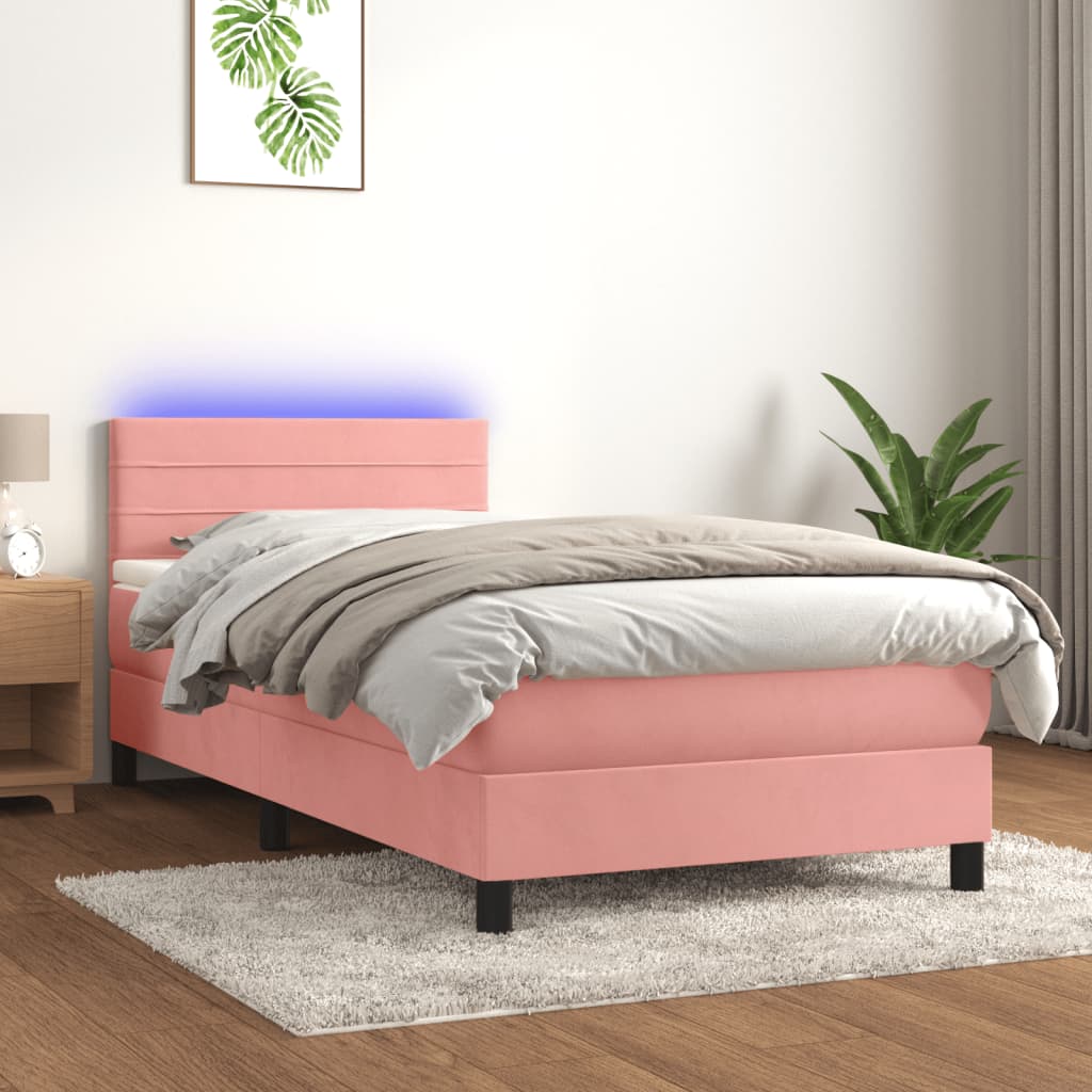 Sommier à lattes de lit avec matelas et LED Rose 90x200 cm