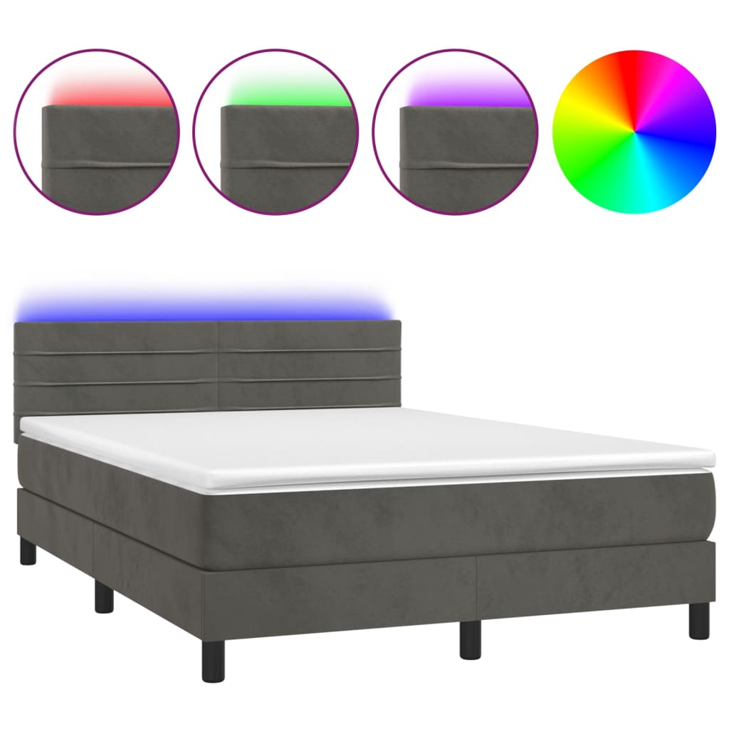 Sommier à lattes de lit avec matelas LED Gris foncé 140x190 cm