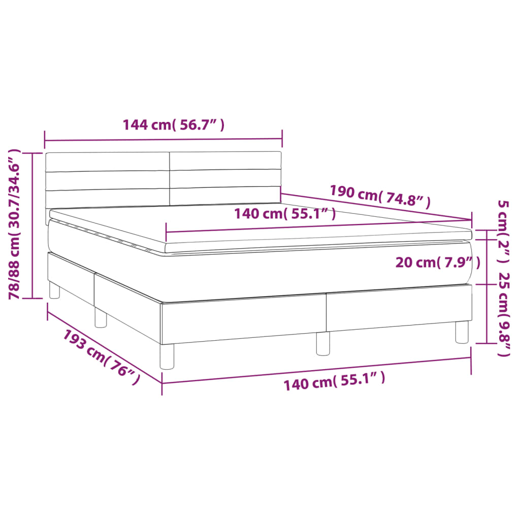 Sommier à lattes de lit avec matelas et LED Rose 140x190 cm