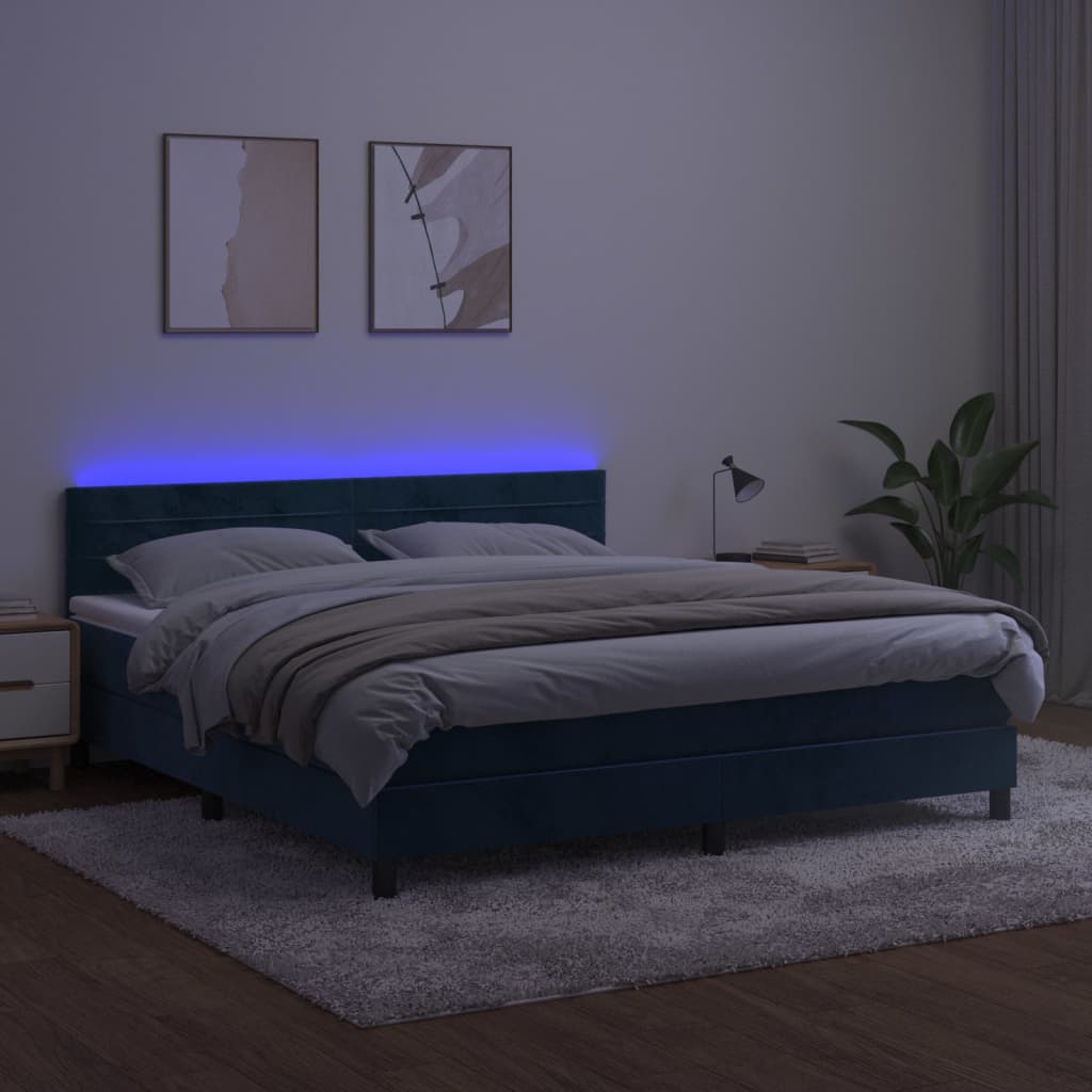 Sommier à lattes de lit avec matelas LED Bleu foncé 160x200 cm