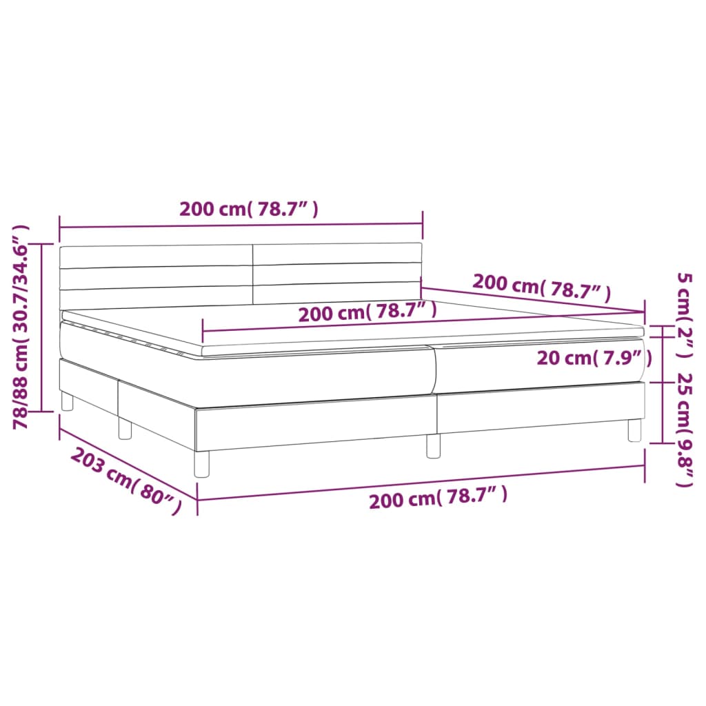 Sommier à lattes de lit avec matelas LED Bleu foncé 200x200 cm