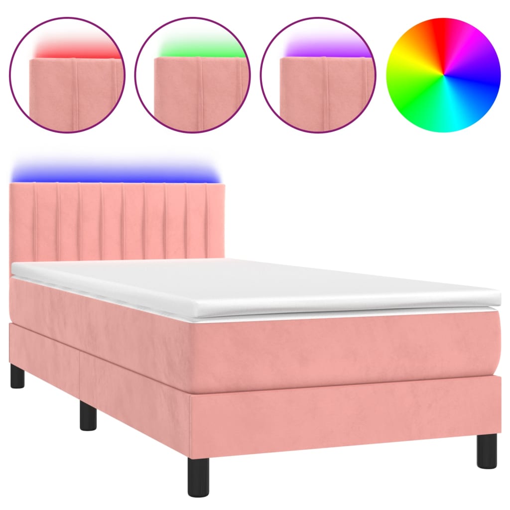 Sommier à lattes de lit avec matelas et LED Rose 80x200 cm