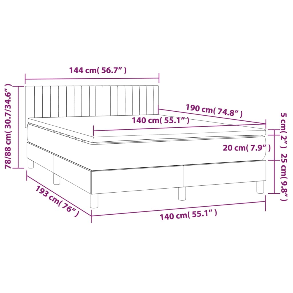 Sommier à lattes de lit avec matelas LED Gris foncé 140x190 cm