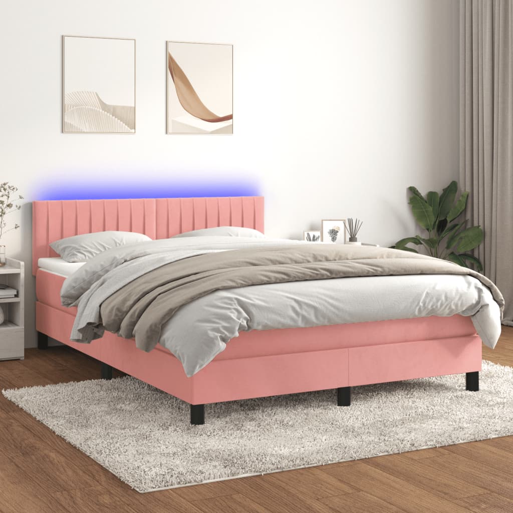 Sommier à lattes de lit avec matelas et LED Rose 140x200 cm