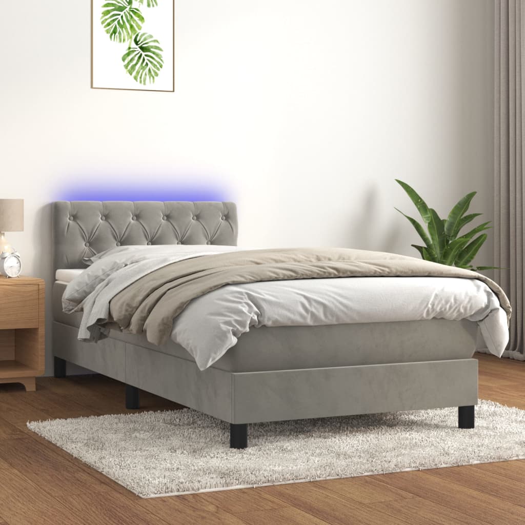 Sommier à lattes de lit avec matelas et LED Gris clair 80x200cm