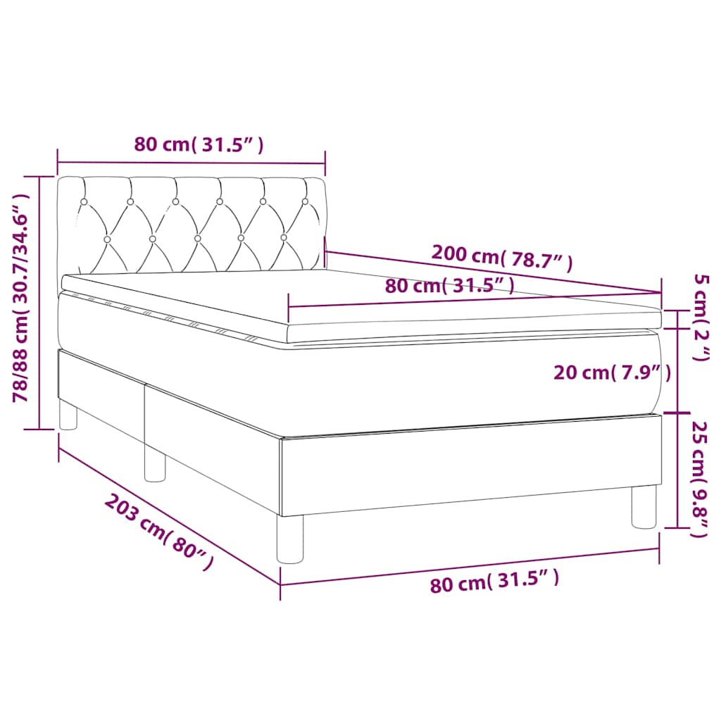 Sommier à lattes de lit avec matelas et LED Gris foncé 80x200cm