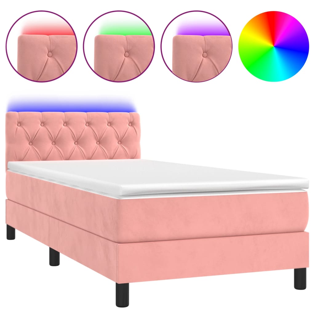 Sommier à lattes de lit avec matelas et LED Rose 80x200 cm